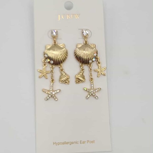 J Crew Factory Shell Drop Earrings Gold Tone NWT! NEW! - Picture 4 of 7